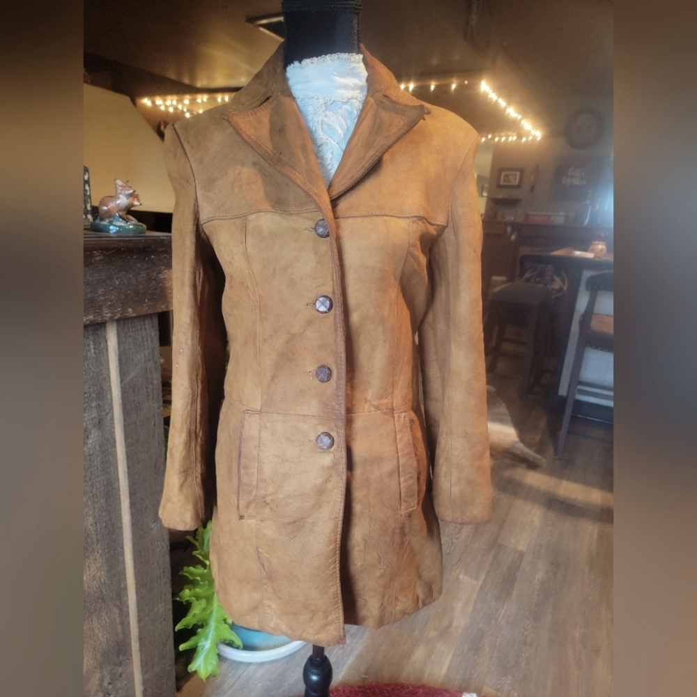 Vintage leather jacket.  Made for Stewart's of Baltimore.  Wooden button…
